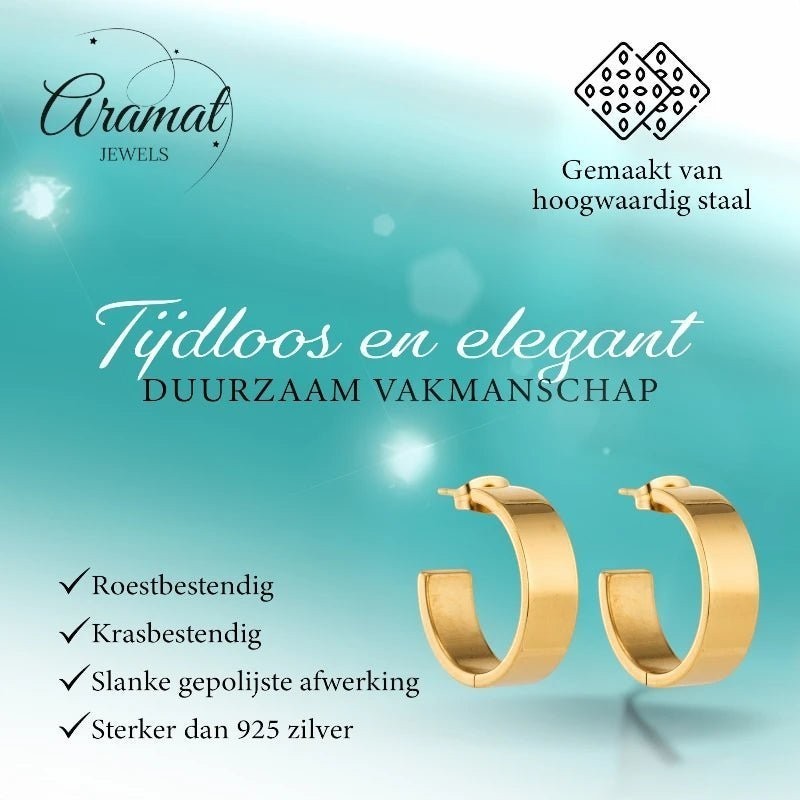 Oorbellen – 23mm Hoepel Creool Glad RVS Goudkleur Modern Unisex - Aramat Jewels - Oorringen - cadeautip