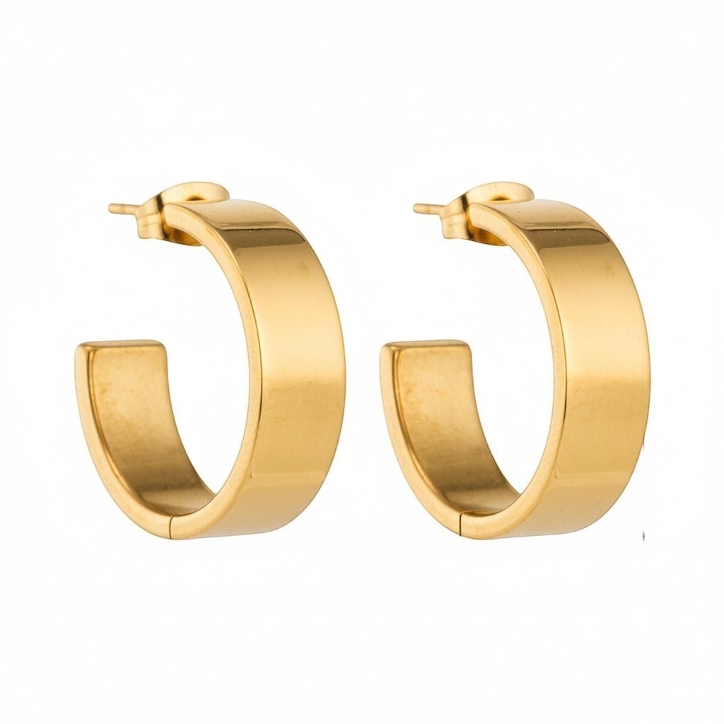 Oorbellen – 23mm Hoepel Creool Glad RVS Goudkleur Modern Unisex - Aramat Jewels - Oorringen - cadeautip