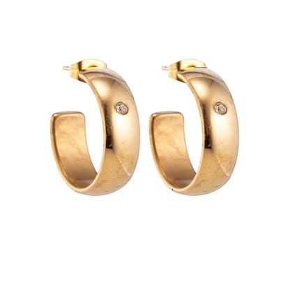 Oorbellen – 23mm Hoepel Creool Zirkonia Accent RVS Goudkleur Unisex - Aramat Jewels - Oorringen - cadeautip