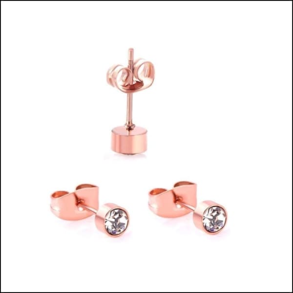 Stalen Kristallen Oorknopjes Rosékleurig / 4 Mm / Transparant | Oorbellen