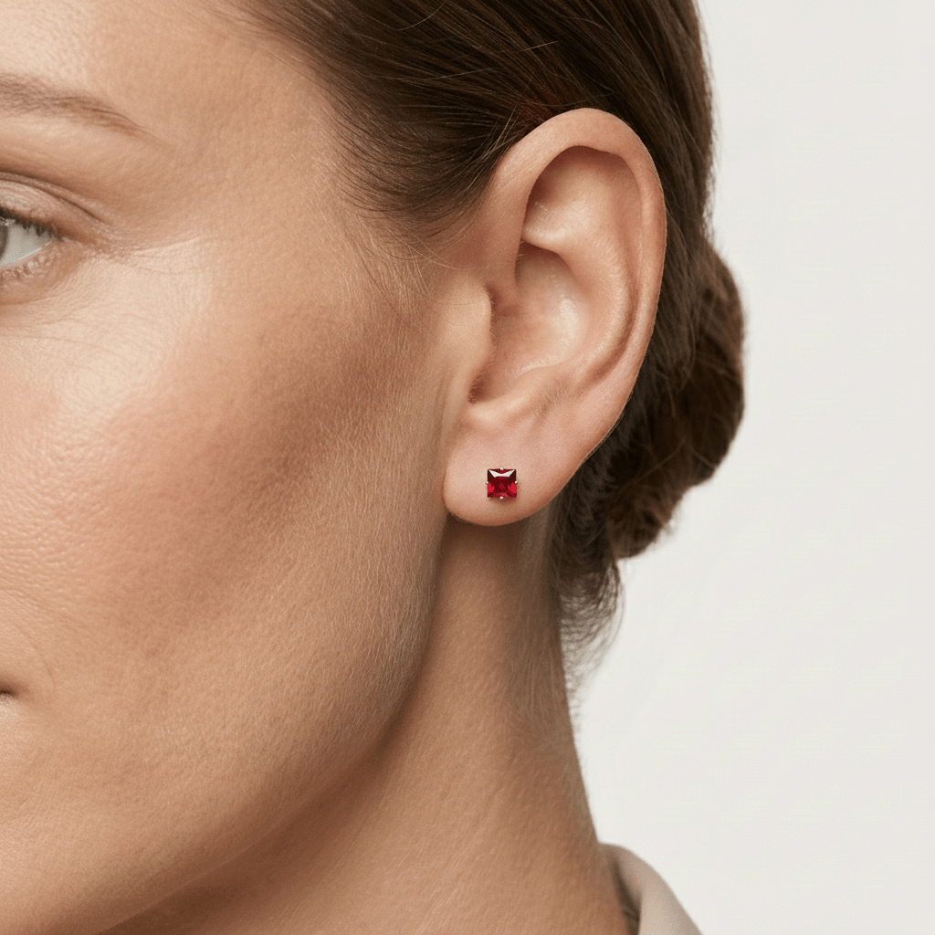 Oorbellen – 5mm Vierkante Zirkonia Rood op RVS Zilverkleur - Aramat Jewels - Oorbellen - cadeautip