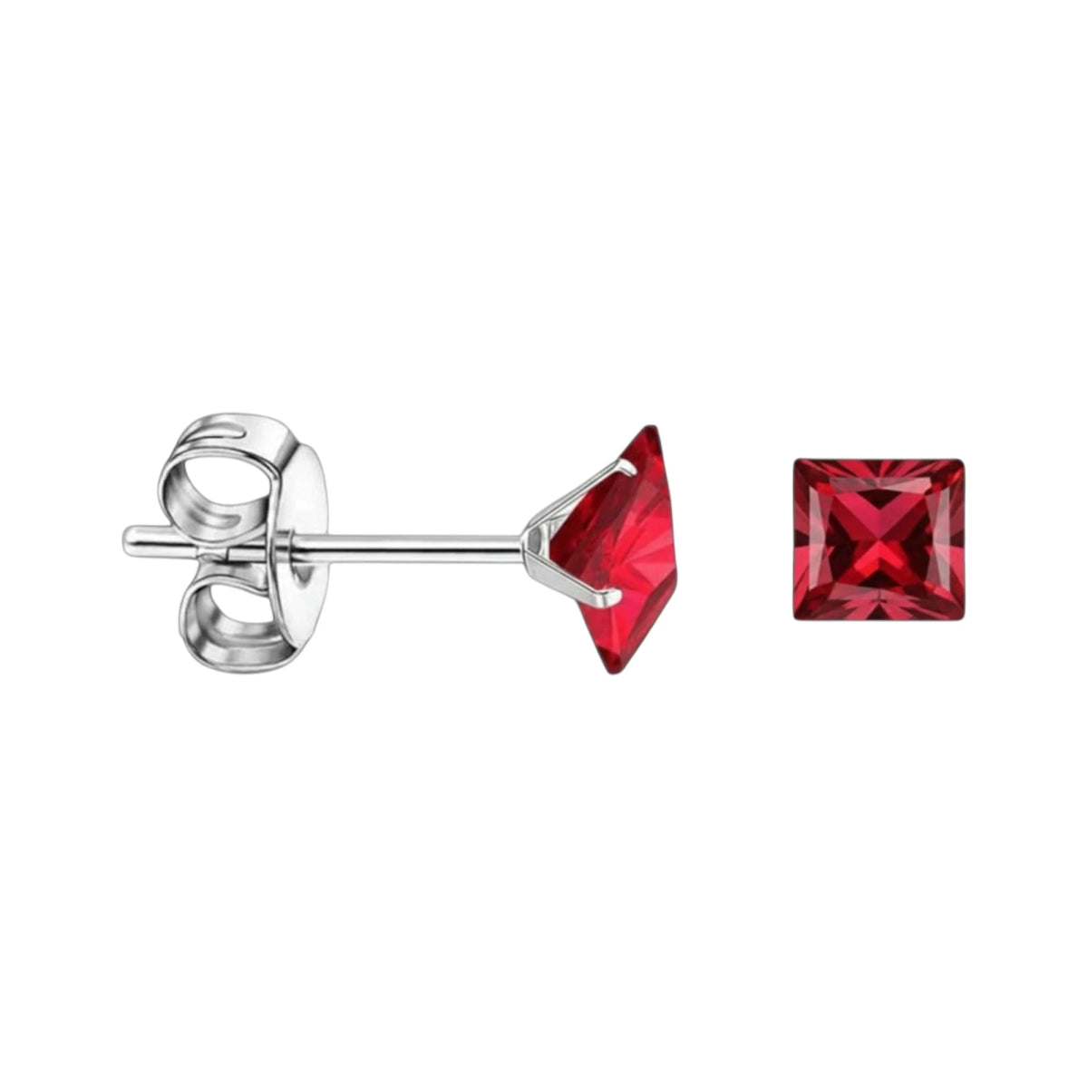 Oorbellen – 5mm Vierkante Zirkonia Rood op RVS Zilverkleur - Aramat Jewels - Oorbellen - cadeautip