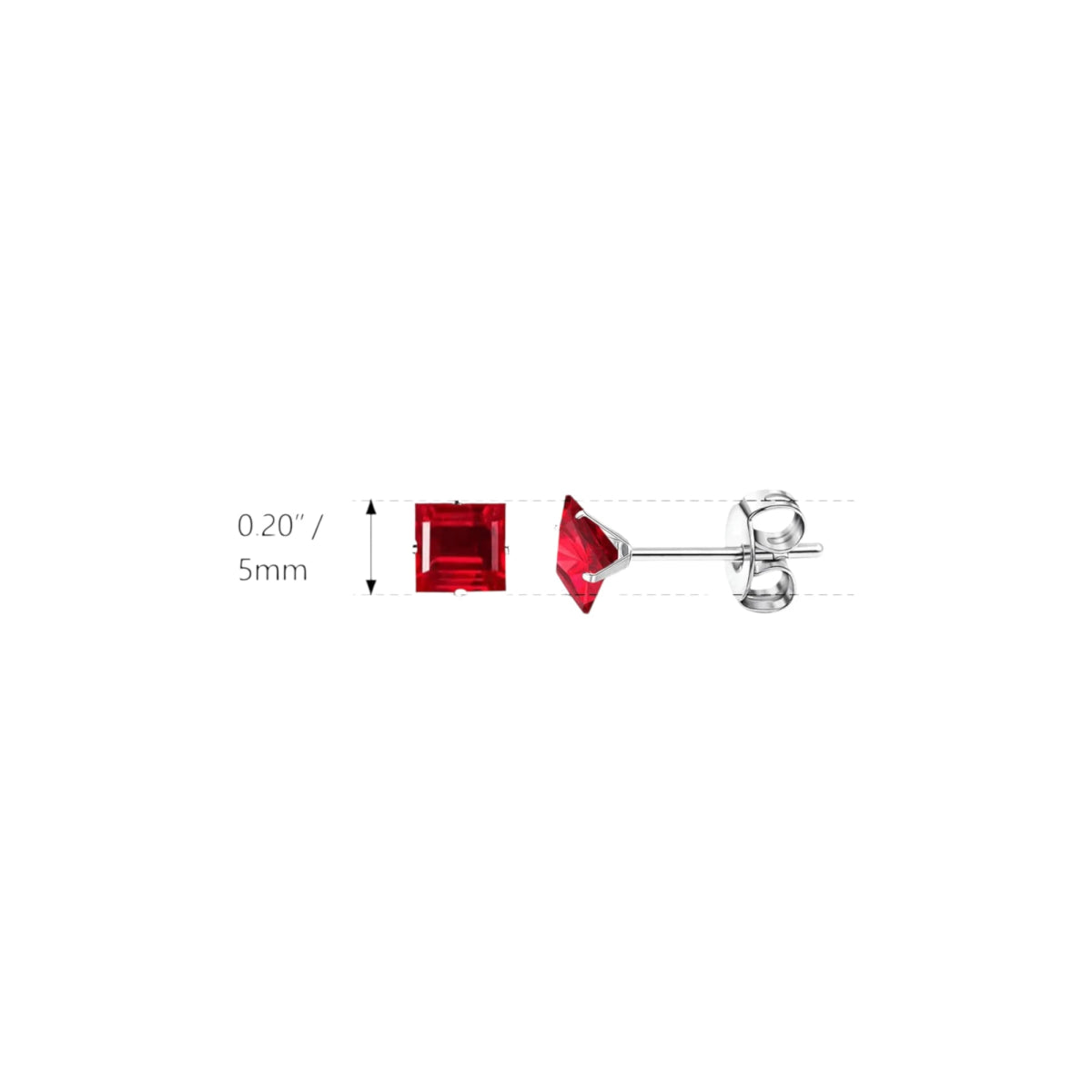 Oorbellen – 5mm Vierkante Zirkonia Rood op RVS Zilverkleur - Aramat Jewels - Oorbellen - cadeautip