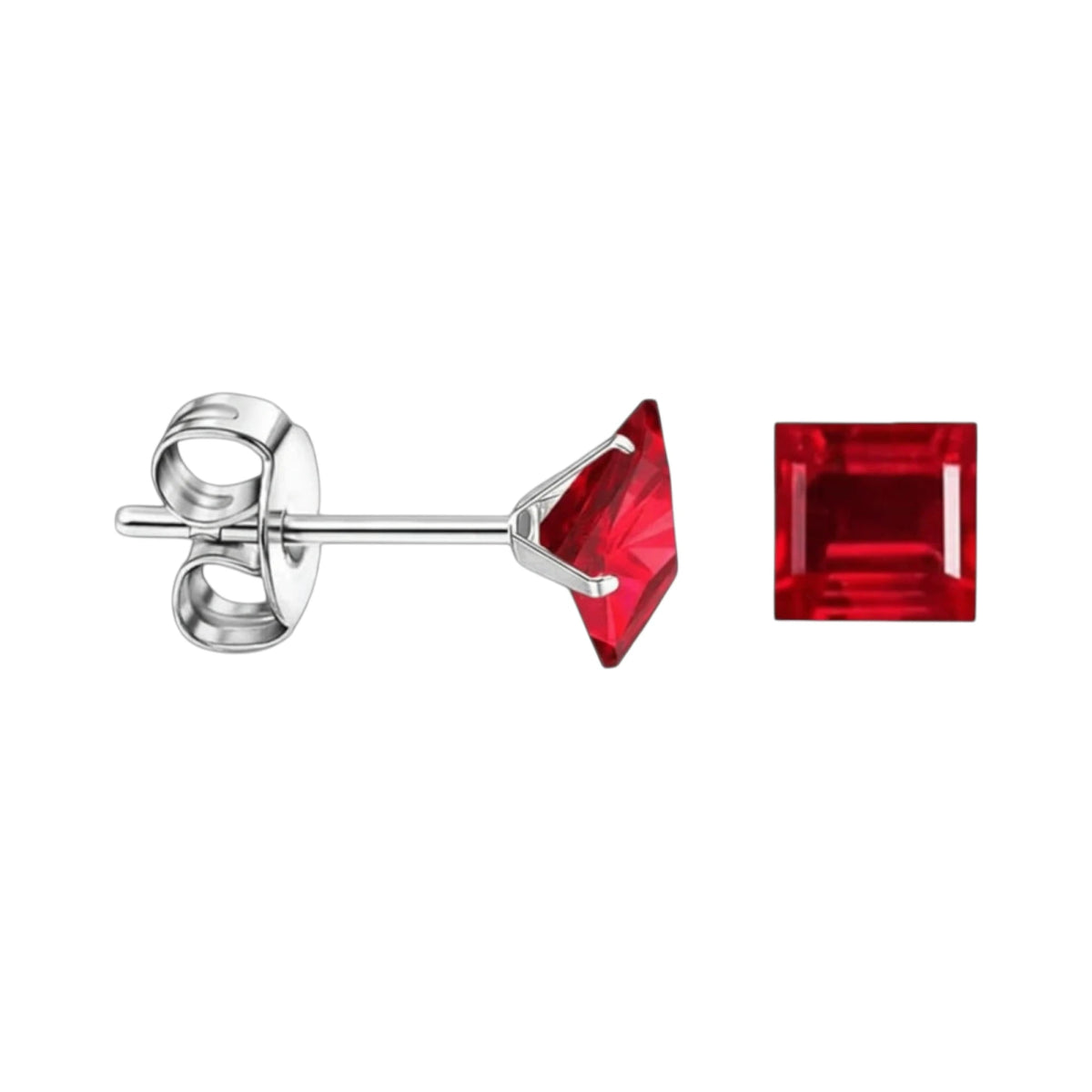 Oorbellen – 6mm Vierkante Zirkonia Rood op RVS Zilverkleur - Aramat Jewels - Oorbellen - cadeautip