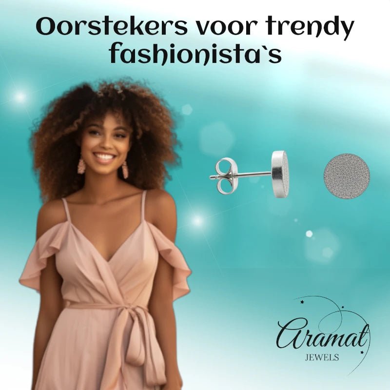 Oorbellen – 8mm Rond Sandblasted RVS Zilverkleur Unisex - Aramat Jewels - Oorbellen - cadeautip