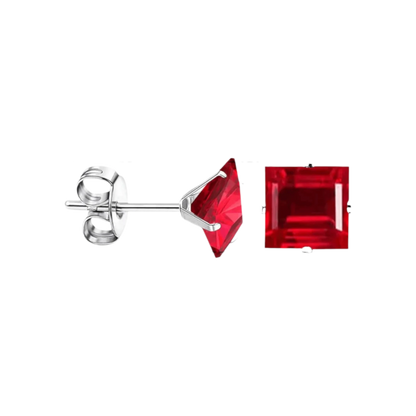 Oorbellen – 8mm Vierkante Zirkonia Rood op RVS Zilverkleur - Aramat Jewels - Oorbellen - cadeautip