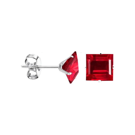 Oorbellen – 8mm Vierkante Zirkonia Rood op RVS Zilverkleur - Aramat Jewels - Oorbellen - cadeautip