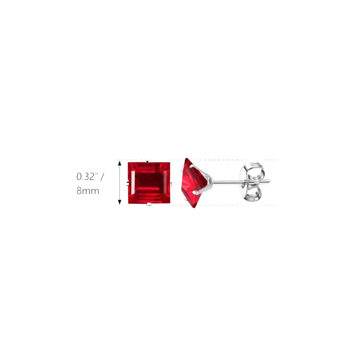 Oorbellen – 8mm Vierkante Zirkonia Rood op RVS Zilverkleur - Aramat Jewels - Oorbellen - cadeautip