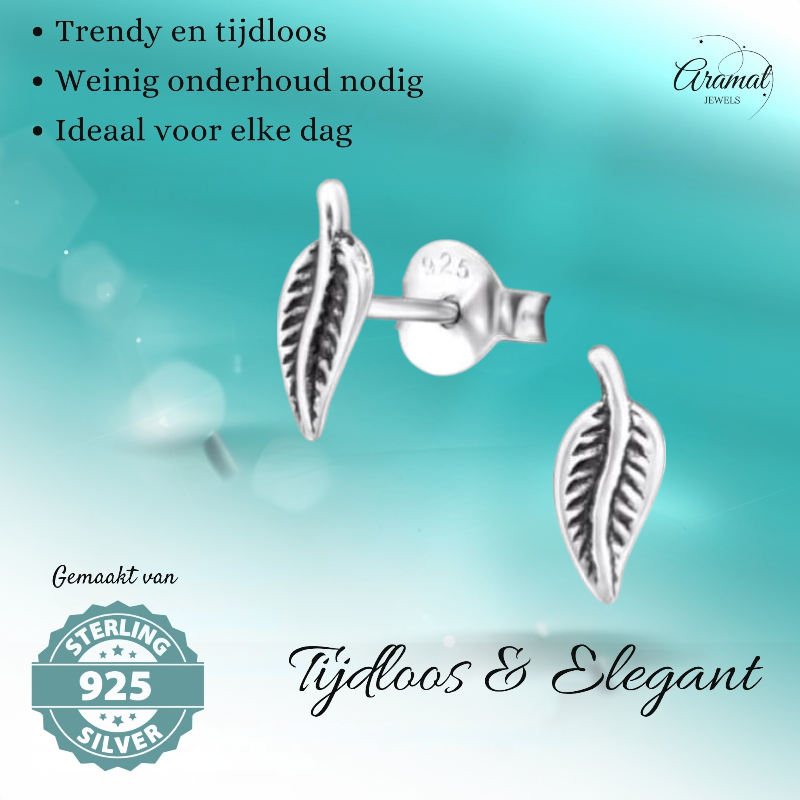Zilveren Blaadje Oorbellen Antieklook – 9x3mm