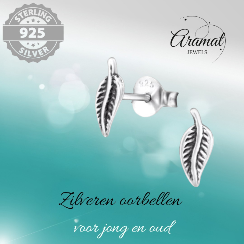 Zilveren Blaadje Oorbellen Antieklook – 9x3mm