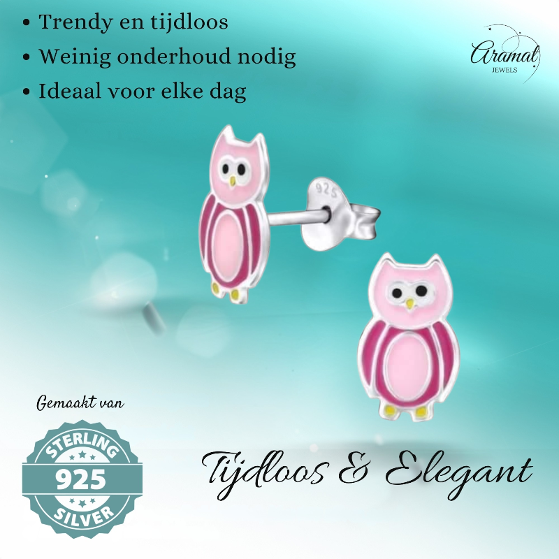 Zilveren Uiltjes Oorbellen Roze 10x6 mm