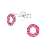 Roze Kristallen Studs Oorbellen - Kinder Oorbellen Rond Kristal 925 Zilver