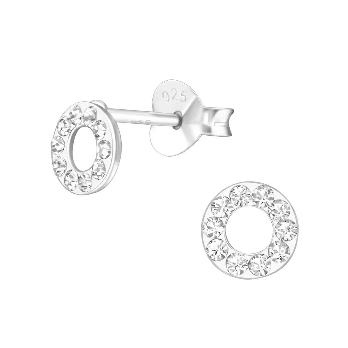 Kinder Oorbellen Rond Kristal 925 Zilver - Heldere Kristallen Stringby ’aramat Jewels®’