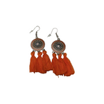 Paar Oranje Boho Oorhangers 75x21mm Van Roestvrij Staal Met Kwastjes En Ronde Metalen Hangers