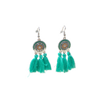 Turquoise Boho Oorhangers Van Roestvrij Staal, 75x21mm, Met Kwastjes - Aramat Jewels®