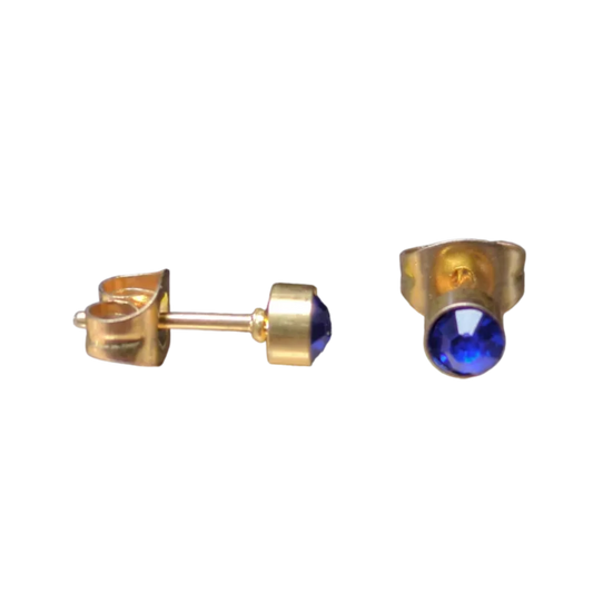 Goudkleurige Stalen Oorbellen Van Aramat Jewels® Met Donkerblauwe Kristallen