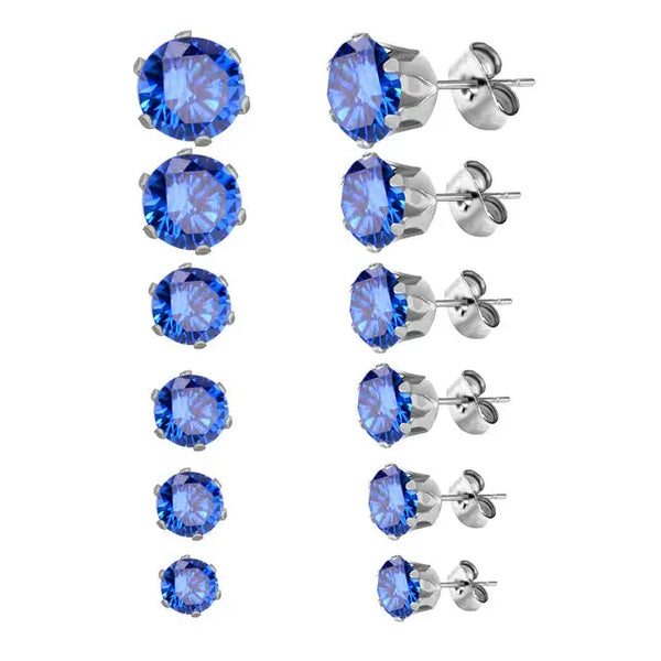 Aramat Jewels ® – Stalen oorbellen met zirkonia - Donker Blauw - Rond 3mm 4mm 5mm 6mm 8mm blauw chirurgisch staal dames Donker blauw geboortesteen heren kinderen Meerdere Maten Met_steen oorbellen rond Staal zilverkleurig zirkonia