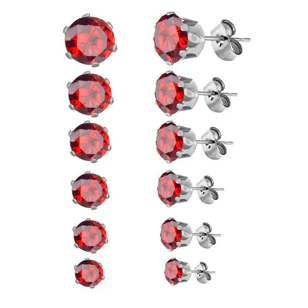 Aramat Jewels ® – Stalen oorbellen met zirkonia - Rood - Rond 8mm 8mm chirurgisch staal dames heren Met_steen oorbellen rond rood Staal zilverkleurig zirkonia