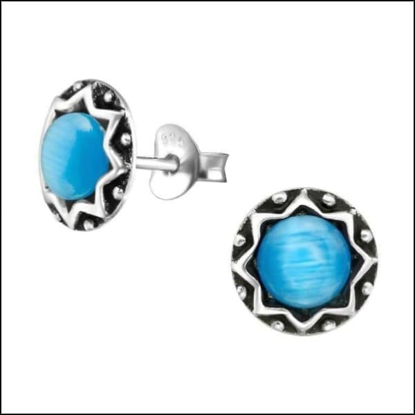 Sterling zilver en turquoise blauwe steen oorbellen