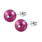 Stalen Pareloorbellen met Kleine Steentjes 10mm / Fel Roze-transparant | Oorbellen