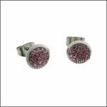 Roze Druzy Oorbellen Zweerknopjes Kristal 8mm