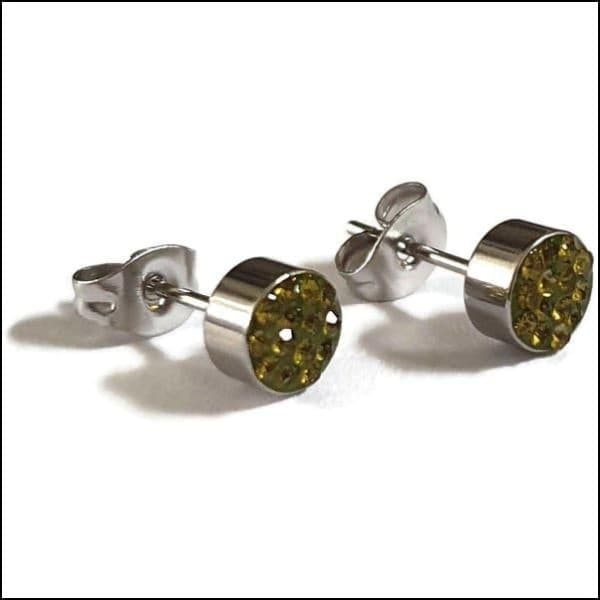 Zilveren En Groene Kubieke Oorbellen - Stalen Oorbellen Kleine Kristallen 6mm