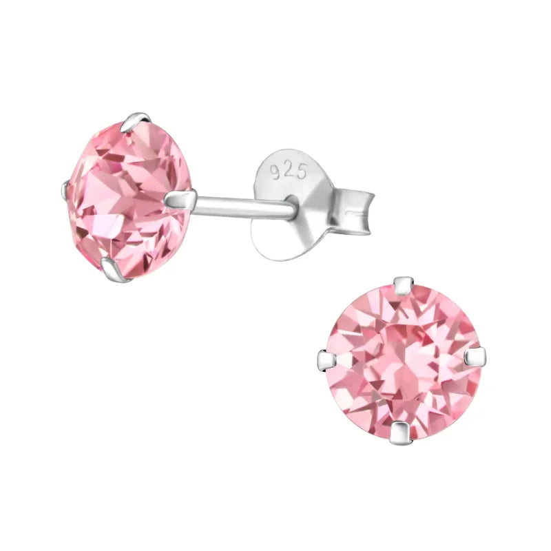 Echt Zilveren Kristal Oorknopjes 6mm / Rose | Oorbellen