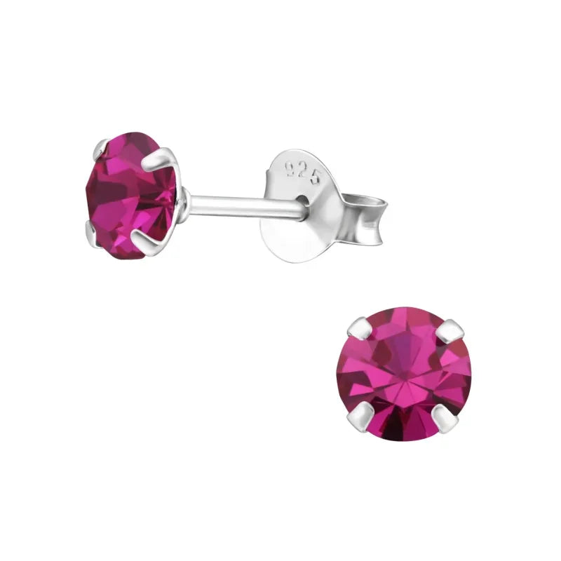 Echt Zilveren Kristal Oorknopjes 5mm / Fuchsia Roze | Oorbellen