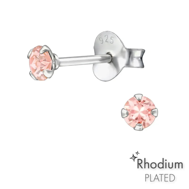 Echt Zilveren Kristal Oorknopjes 3mm / Antiek Roze | Oorbellen