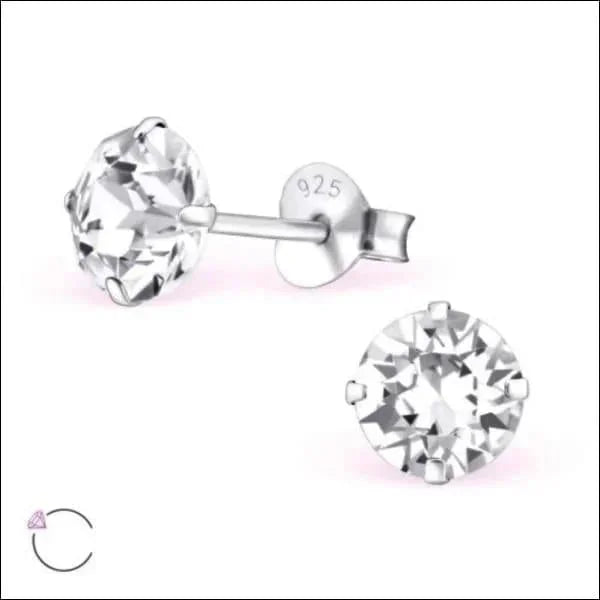 Echt Zilveren Kristal Oorknopjes - Zilveren Kristallen Oorbellen Met Ronde Briljant Diamant