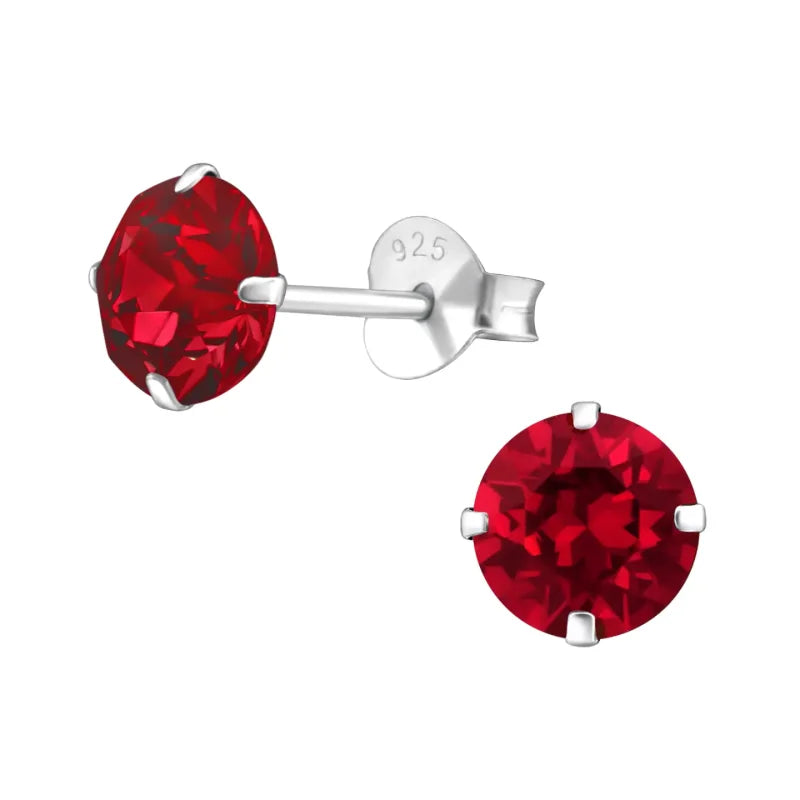 Echt Zilveren Kristal Oorknopjes 6mm / Rood | Oorbellen