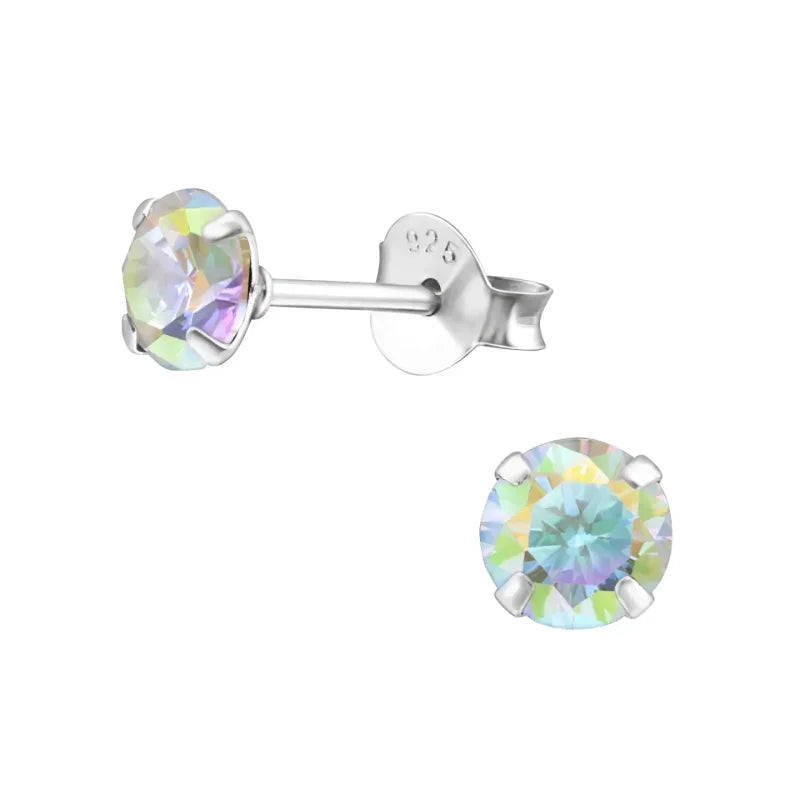 Echt Zilveren Kristallen Oorknopjes - Sterling Zilveren Plated Rainbow Crystal Stud Earrings
