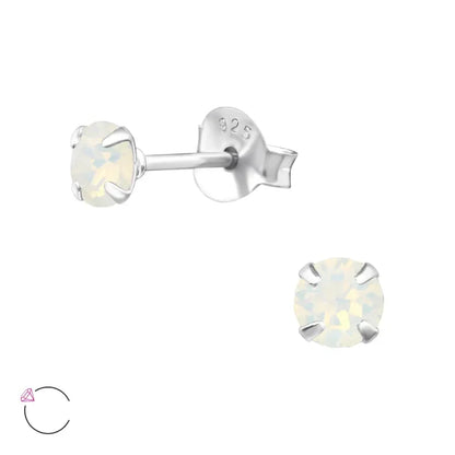 Sterling Zilveren Kristallen Oorbellen Met Witte Opaal Cz Stud Oorknopjes