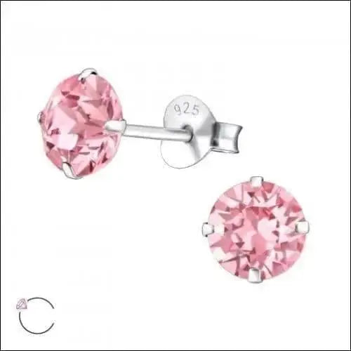 Roze Kristallen Oorbellengetdoctrineeerd In Echt Zilveren Kristallen Oorbellen Rond Vanaf 3mm.