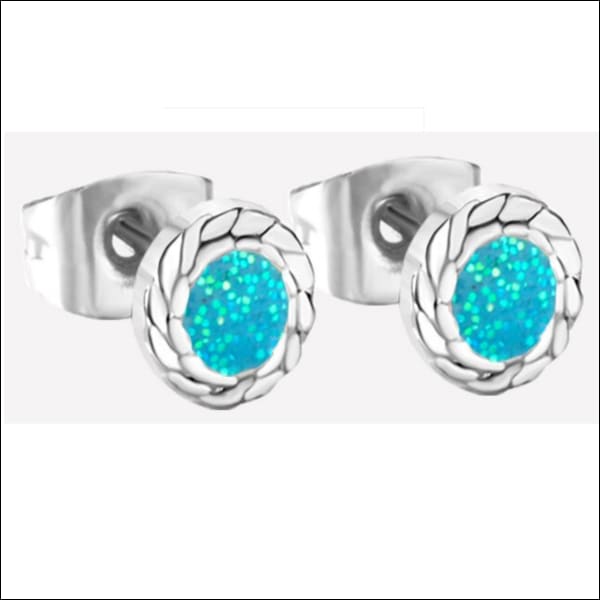 Zilveren En Turquoise Druzy Oorbellen In Glitter Oorbellen Staal 6mm.