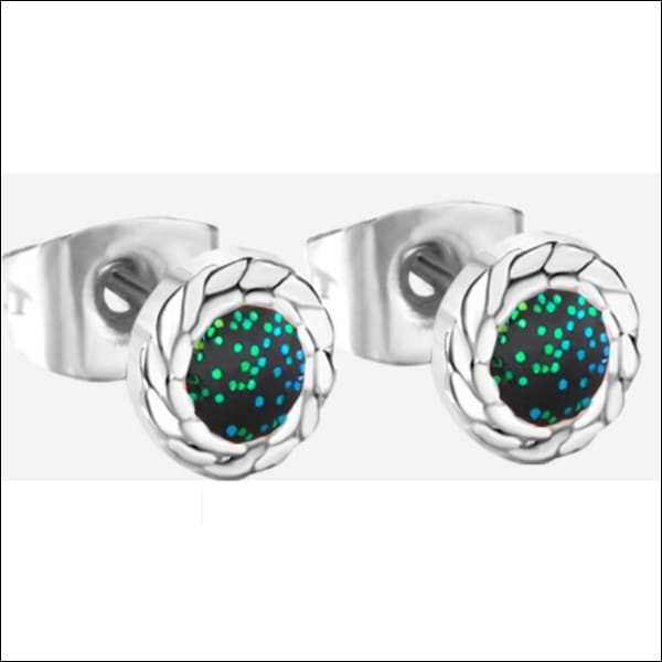 Zwart En Groene Glitter Oorbellen Van Roestvrij Staal 6mm.