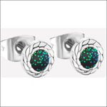 Zwart En Groene Glitter Oorbellen Van Roestvrij Staal 6mm.