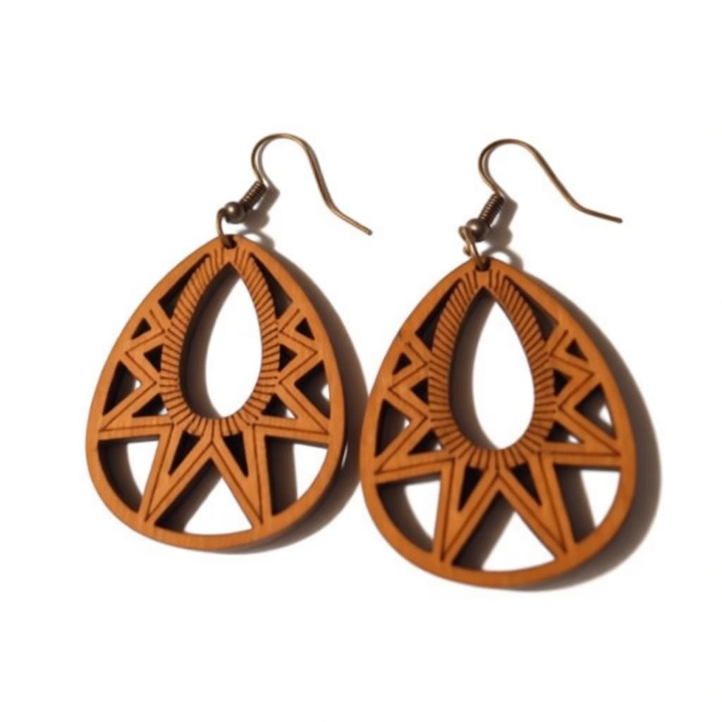 Oorbellen – Elegante Houten Oorhangers Druppelvorm Bruin Opgewerkt Motief Dames - Aramat Jewels - Oorhangers - cadeautip