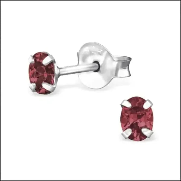 Stud Earrings Zilveren Zirkonia Oorbellen Met Rode Kristallen.