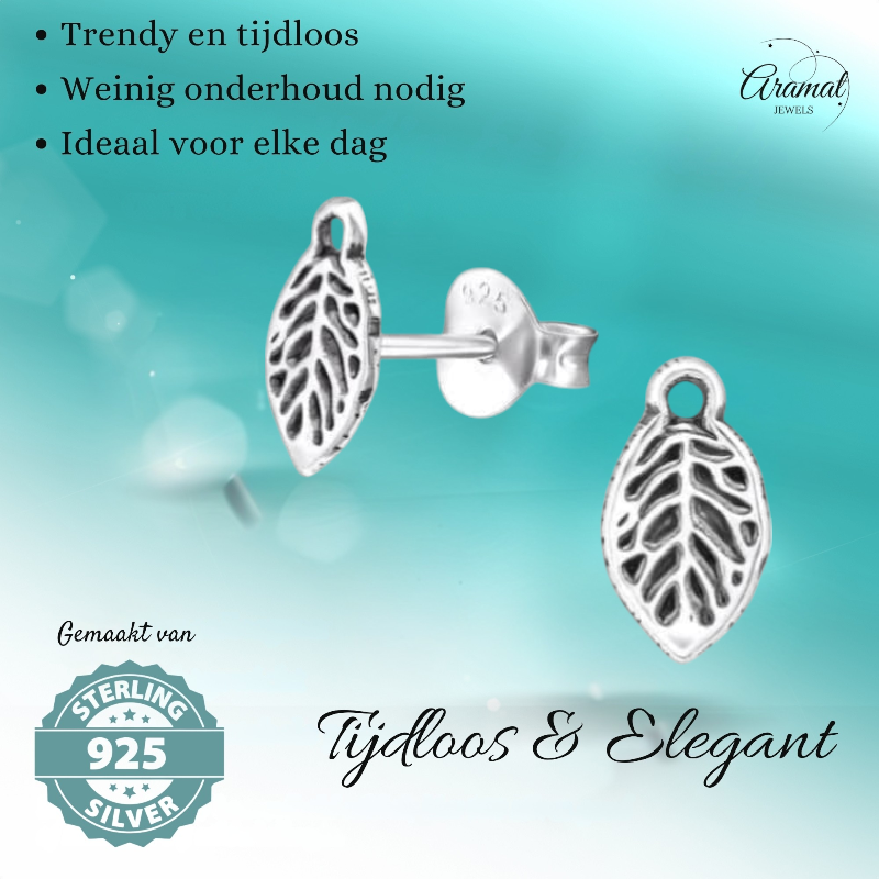 Zilveren Blaadje Oorbellen Antieklook – 9x5mm