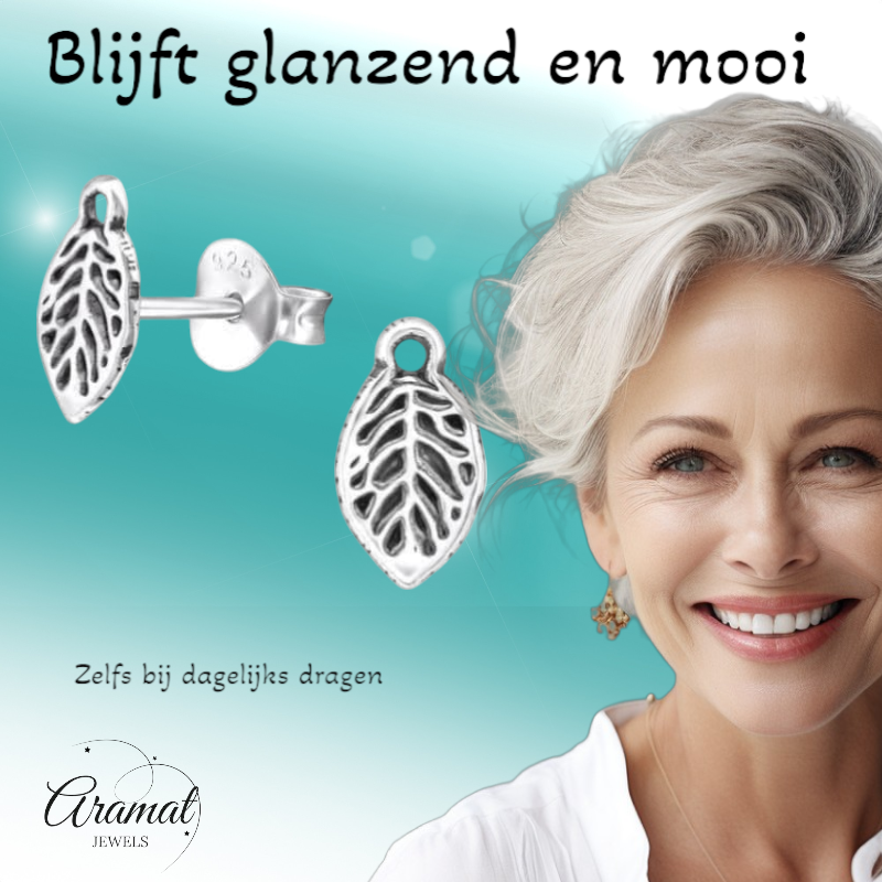 Zilveren Blaadje Oorbellen Antieklook – 9x5mm