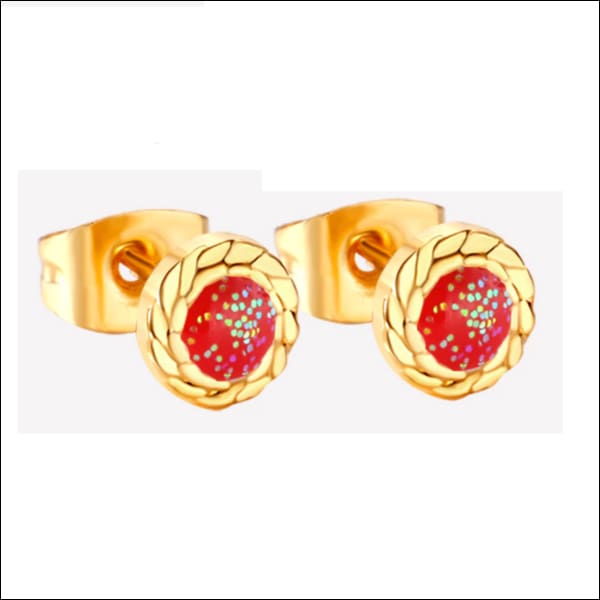 Gouden Oorbellen Met Rode Stenen - Glitter Oorbellen Staal 6mm
