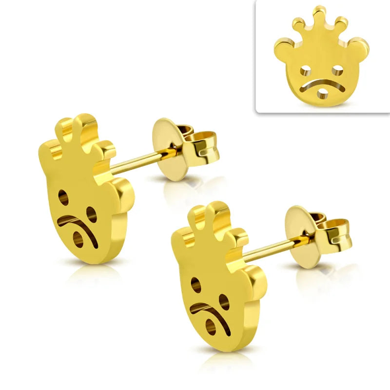 Gouden Smiley Gezichtjes Oorbellen - Rvs Gezichtjes Oorstekers.