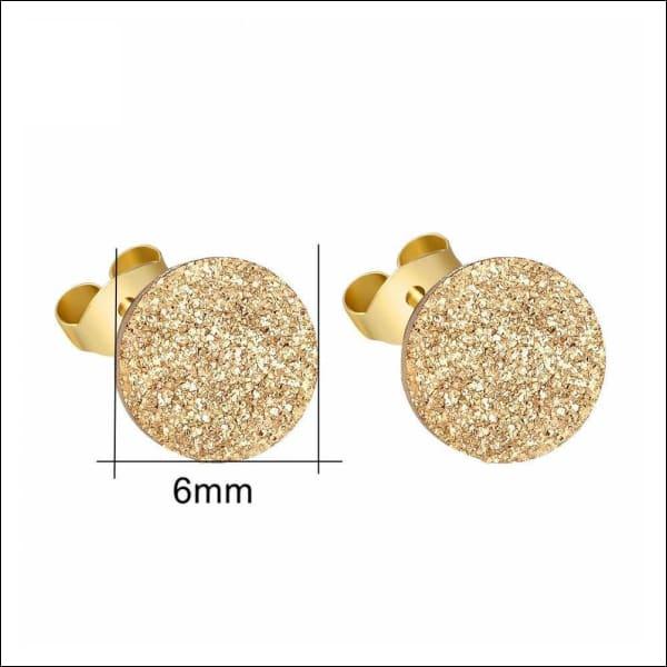 Goudkleurige Sandblasted Ronde Oorbellen - 6mm, Gouden Studs Met Glittertextuur