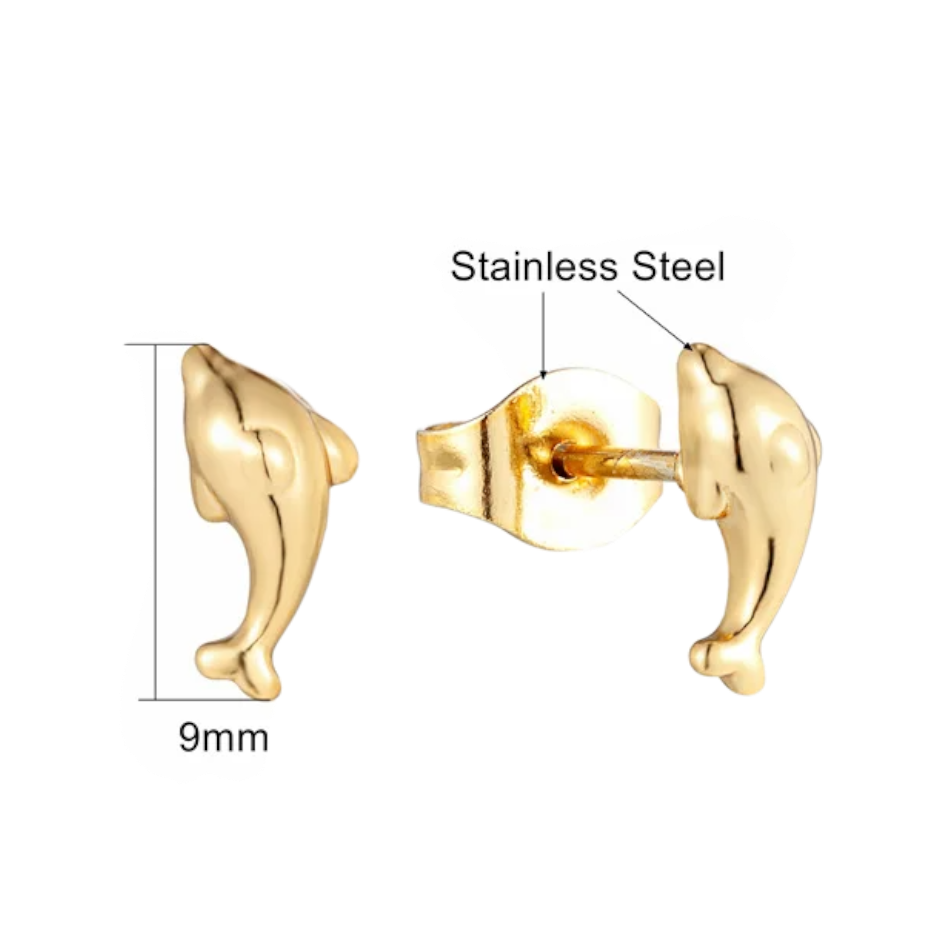 Goudkleurige Stalen Dolfijn Oorbellen 9x3mm Goudkleur