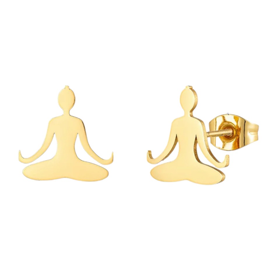 Goudkleurige Stalen Yoga Oorbellen In Meditatiehouding Van Aramat Jewels® Voor Vrouwen