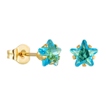 Goudkleurige Ster Oorbellen Met Aqua Blauwe Zirkonia Studs