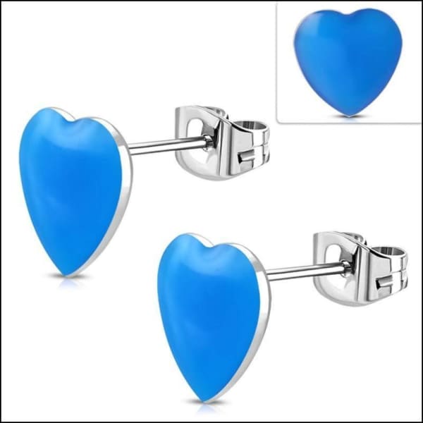 Blauwe Hart Stud Oorbellen - Emaille Oorbellen Hartje Zweerknopje