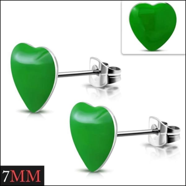 Groene Hartvormige Stud Oorbellen - Emaille Oorbellen Hartje Zweerknopje