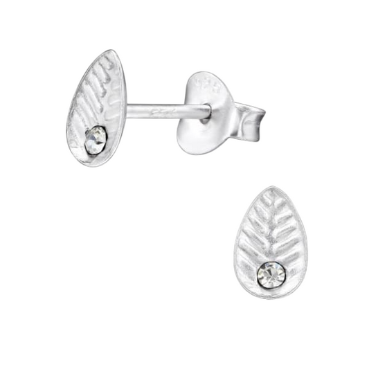 Silver Leaf Earrings Crystal – 6x4mm